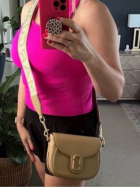 Marc Jacobs Beige Saddle Crossbody with Wide Logo Strap